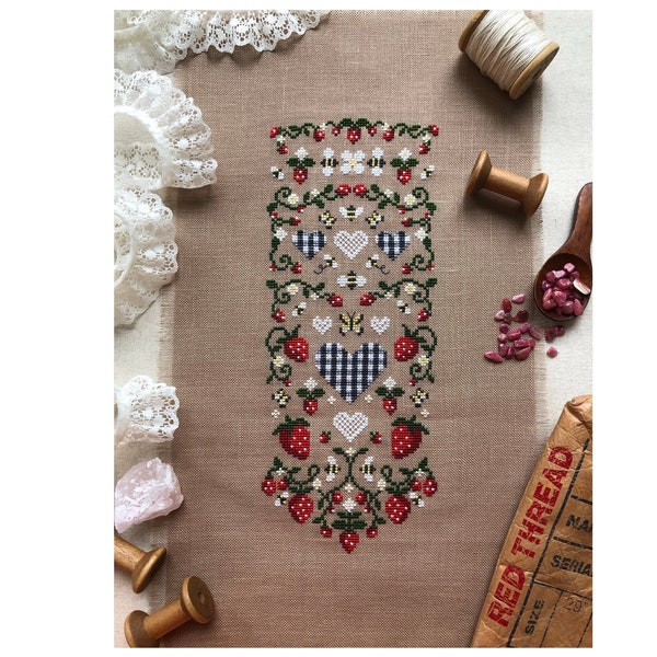 PDF download Cross stitch chart Strawberry Bell Pull StitchwithCoffee designs Strawberry farm cross stitch pattern