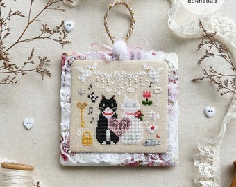 Purr-fect Love by Stitch with Coffee Designs Valentine's Day Tuxedo Cat Cross stitch pattern PDF Cross stitch Instant download Couple Love