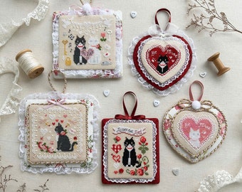 10 % off all 2024 Valentine's Day Set of 5 by Stitch with Coffee Designs Valentine's Day Cross stitch pattern PDF download Tuxey Series