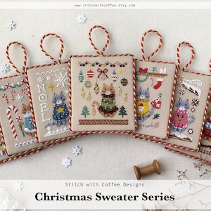 PDF Instant Download Christmas Sweater Cat Cross Stitch Gingerbread House Snowflakes Reindeer Christmas Stitching Winter December image 5