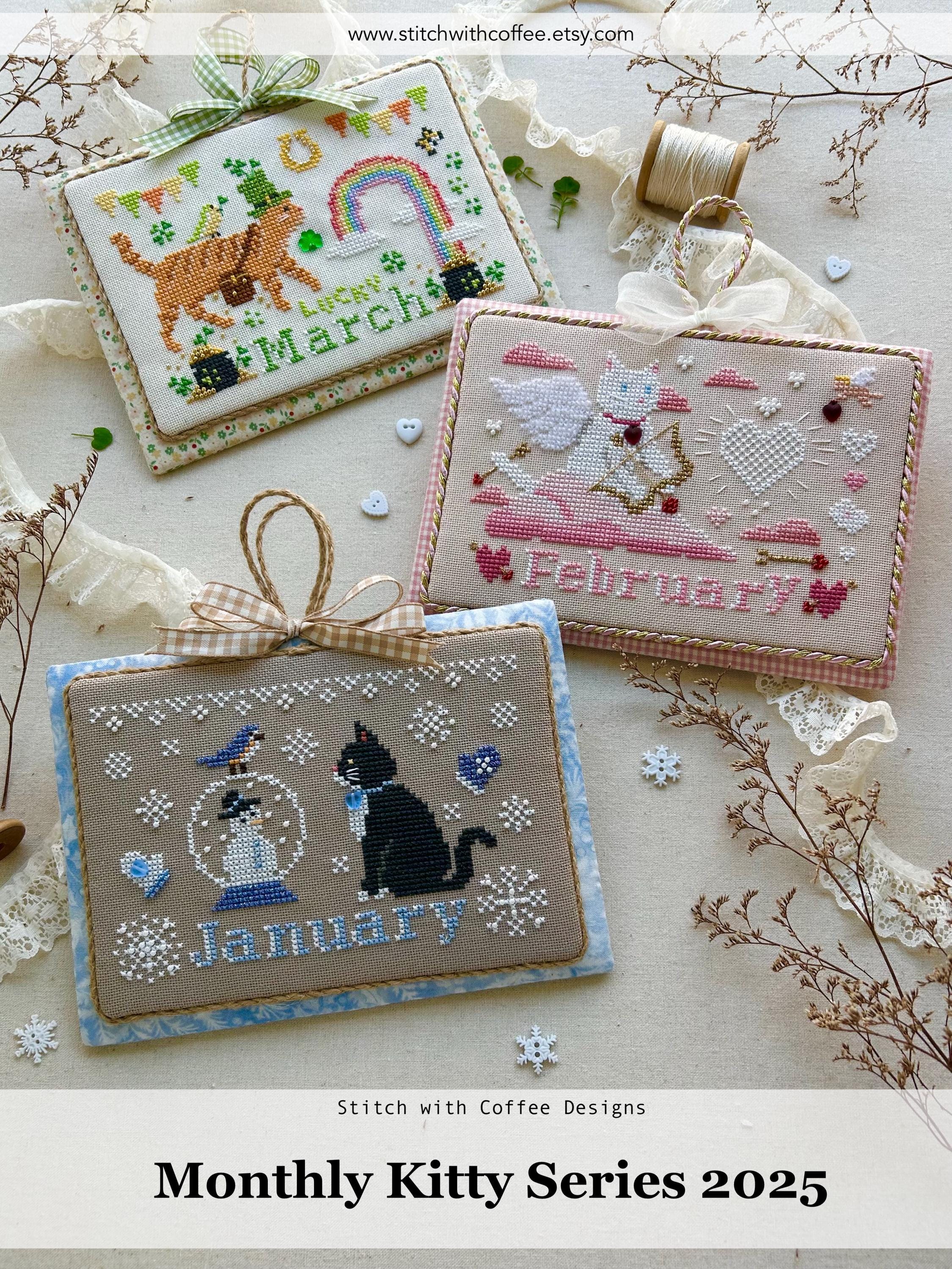 March 2025 Kitty Calender Series by Stitch With Coffee