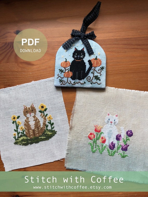 10 off Set of Three Cross Stitch Pattern Cat Cross Stitch Etsy