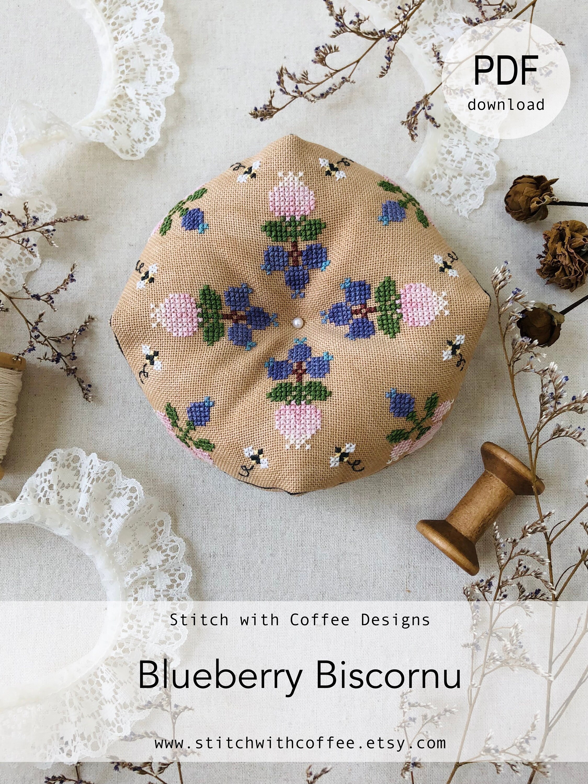 Blueberry Biscornu Cross Stitch Pattern PDF Cross Stitch Chart - Etsy