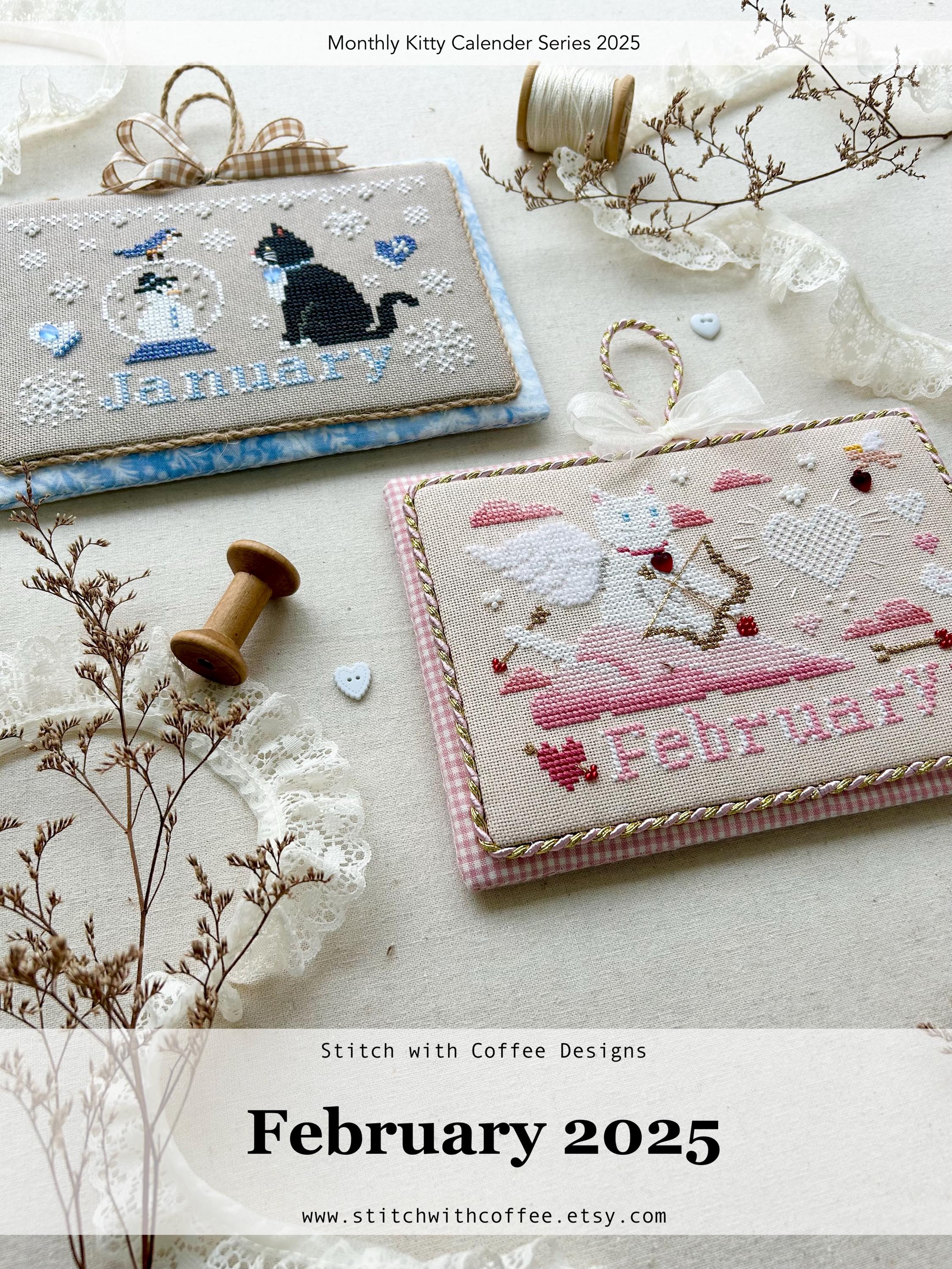 February 2025 Kitty Calender Series by Stitch With Coffee Designs ...