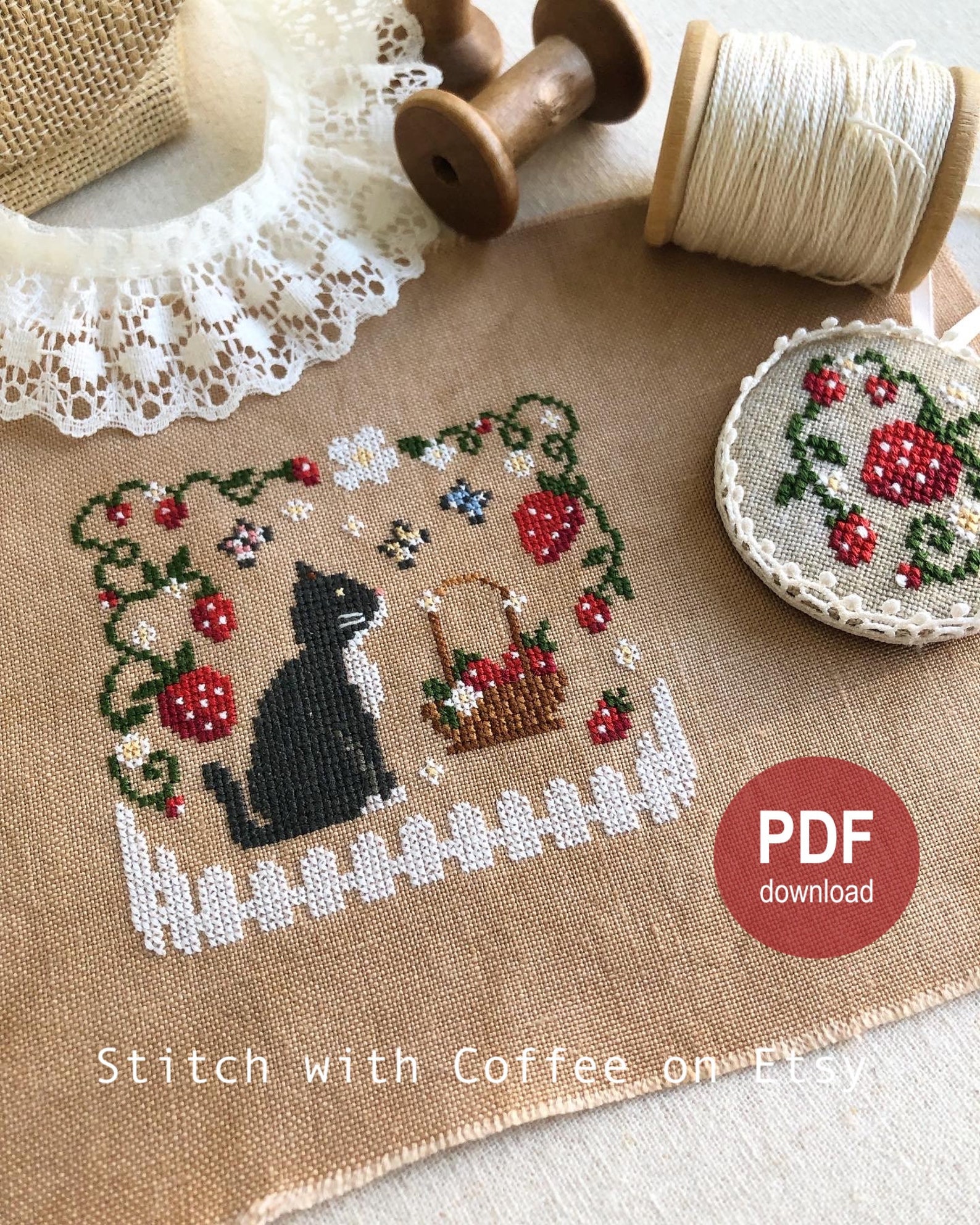 Cross Stitch Pattern Cat Tuxedo Strawberry Farm PDF Download Etsy