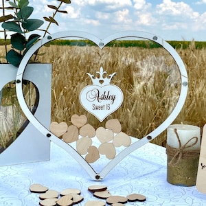 Sweet 16 guest book alternative heart with crown, Sweet 15 guestbook , Mis Quince guestbook , Quinceañera guestbook alternative
