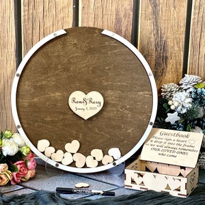 Alternative round wedding guest book drop box , Wooden wedding sign