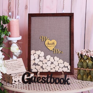 Wedding guestbook alternative Mr and Mrs wedding guestbook heart drop guest book brown