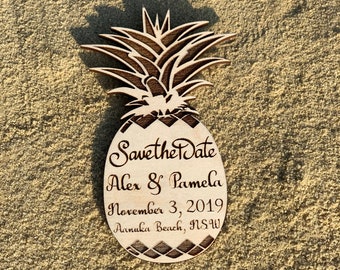 Pineapple save the date Magnet,Save the dates Pineapple ,Wood pineapple save the date engraved magnets ,  Pineapple Wedding favors