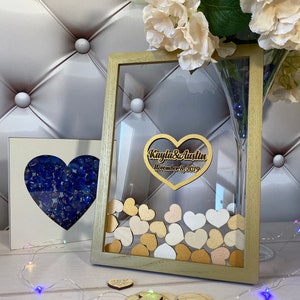 Gold transparent wedding guest book alternative wood Wedding guestbook alternative sign Rustic guest book wedding drop box
