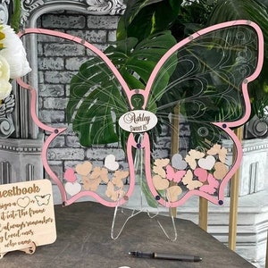 Sweet 16 guest book alternativ butterfly, Quinceanera guest book butterfly, Pink guestbook for sweet 16, Mis Quince butterfly guestbook