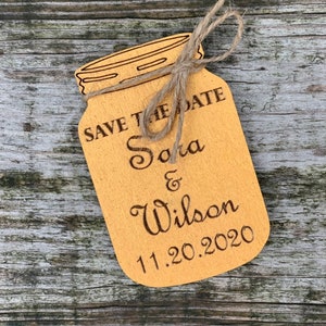 Pot Masson en or, aimant réservez une date, aimant de pot Mason en bois, réservez la date, pot Mason réservez une date pour mariage
