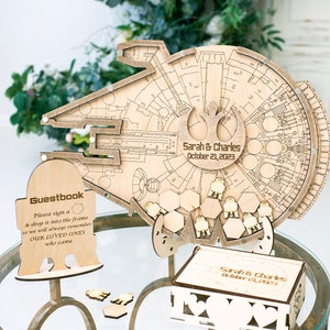 Rebel alliance themed wedding guest hook alternative,  Millennium falcon wedding guestbook alternative