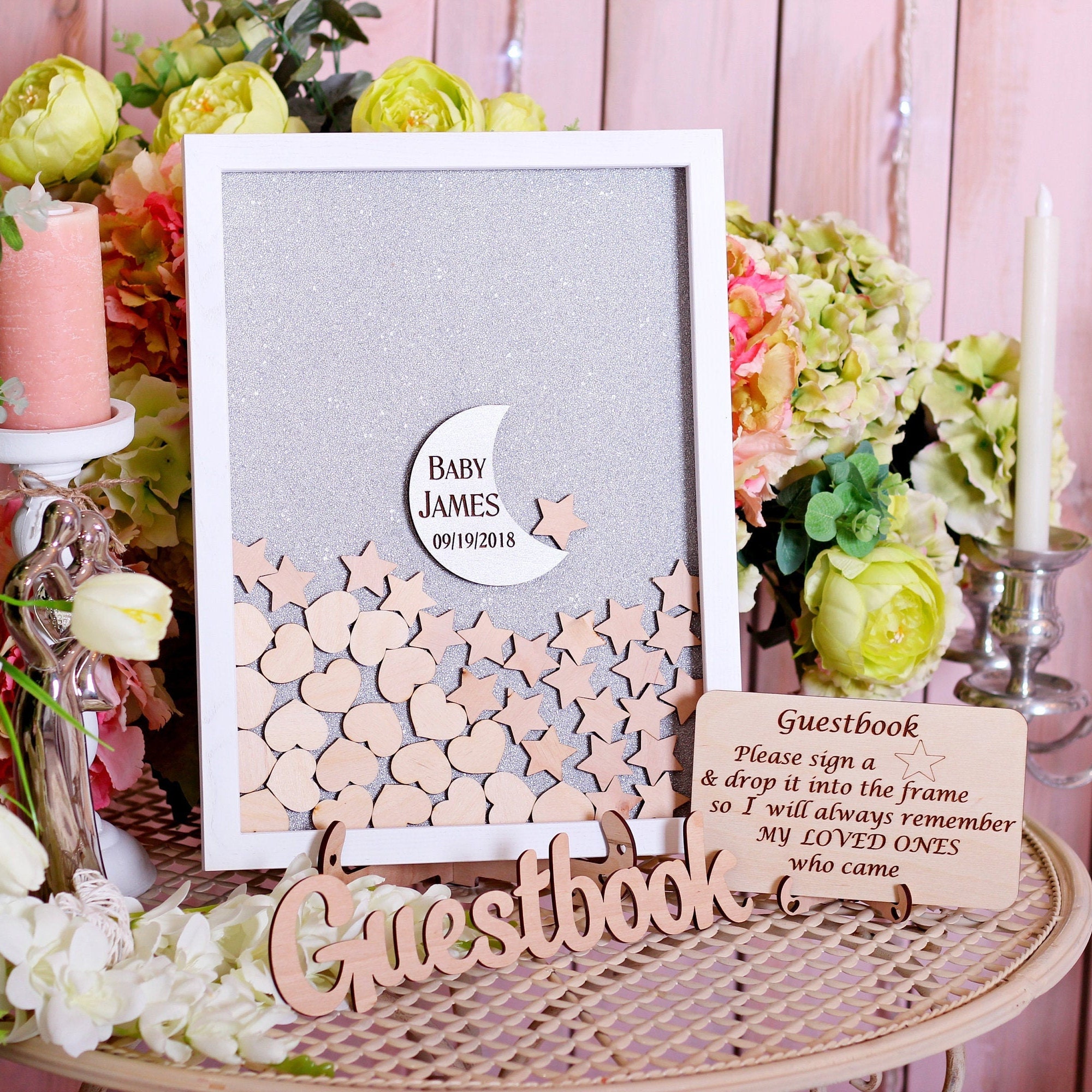 Baby shower guest book alternative Moon and stars baby shower | Etsy