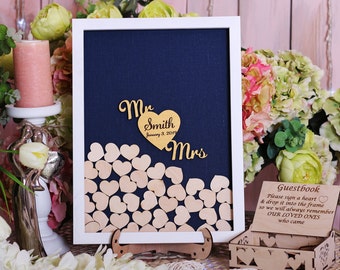 Mr and Mrs Guest book Alternative drop box Wedding wooden hearts Wooden guestbook frame Drop Heart guest book Custom guest book wedding