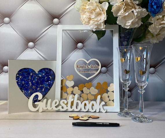 Gold Glass Wedding Guest Book Alternative with Hearts