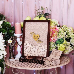 Wedding guestbook alternative Mr and Mrs wedding guestbook heart drop guest book gold pattern