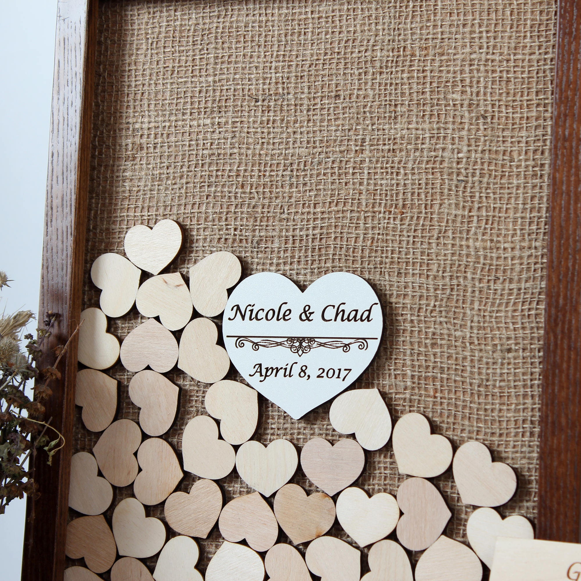 Burlap wedding guest book alternative wood Drop box guestbook Etsy
