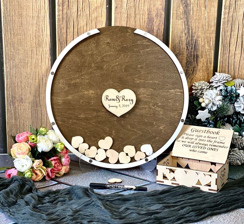 Alternative Round Wedding Guest Book Drop Box Wooden Wedding Etsy