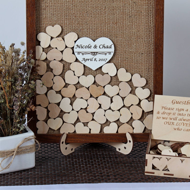 Burlap wedding guest book alternative wood Drop box guestbook Etsy