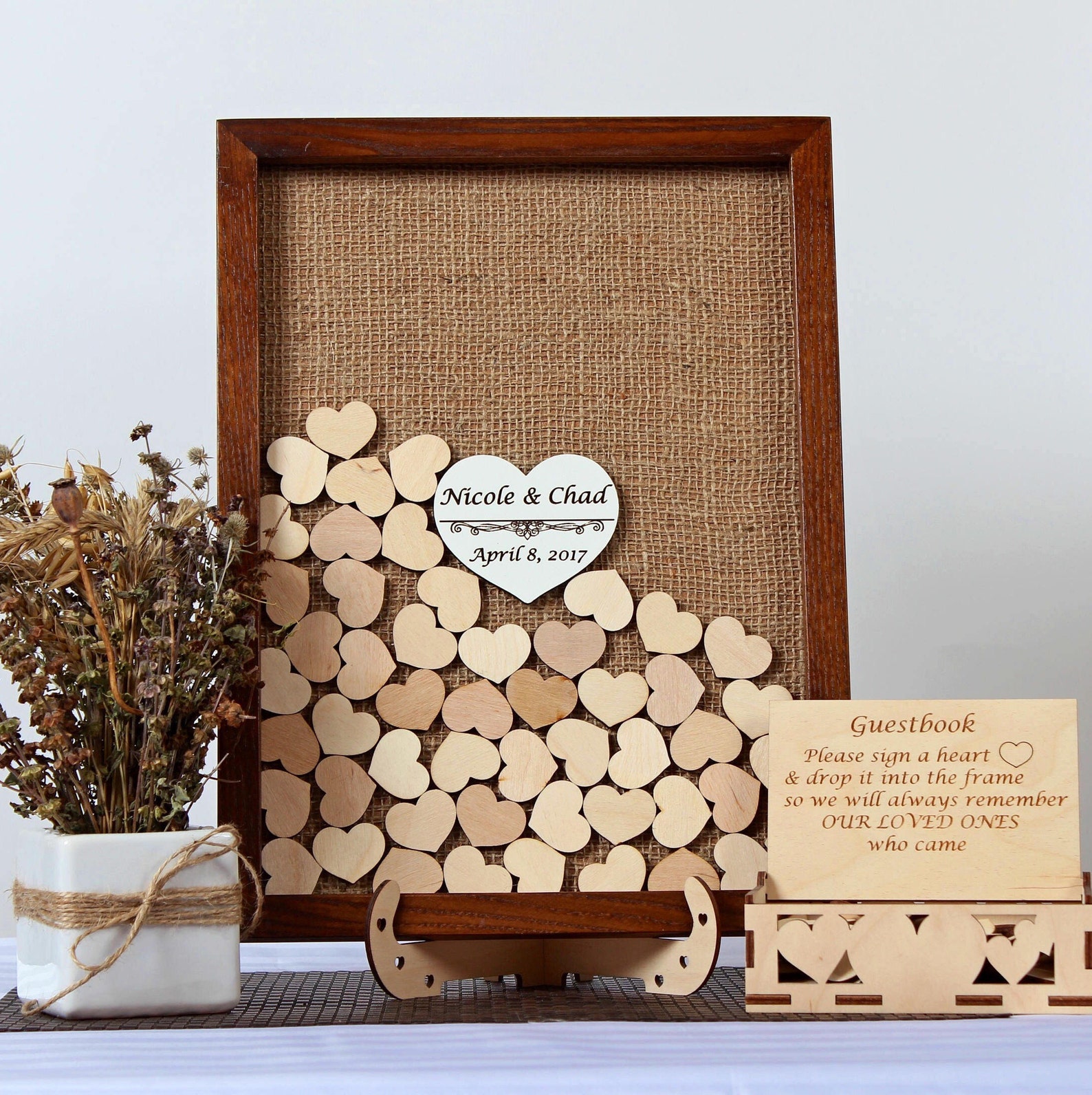 Burlap wedding guest book alternative wood Drop box guestbook Etsy