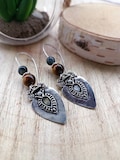 Oriental ethnic earrings with tiger's eye and hawk's eye beads