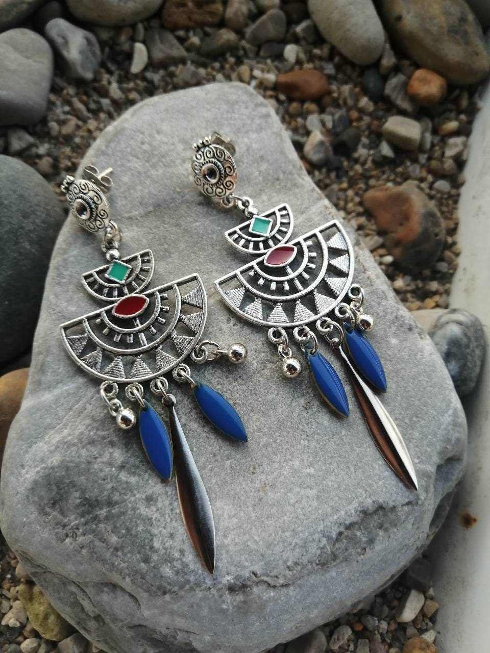 Orecchini Bali In Argento 25mm X 1.5mm Con Palline E Filigrane - Foto 8