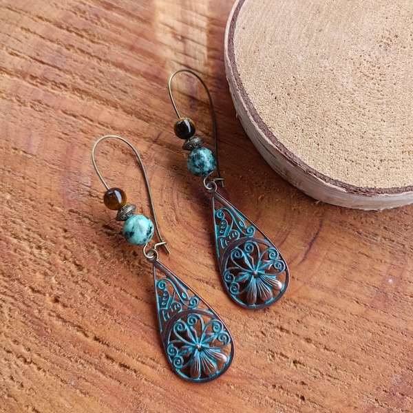 Boucles d'oreilles goutte bronze cuivre