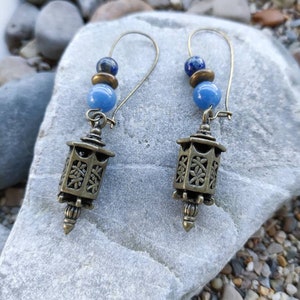 Aventurine and lapis lazuli Chinese lantern earrings