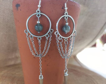 Boucles d'oreilles bohème ethnique avec perles en labradorite