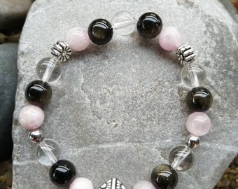 Bracelet obsidienne, kunzite et cristal de roche