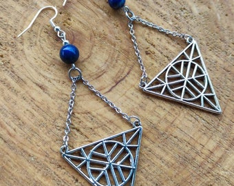 Etnische driehoekige oorbellen met lapis lazuli kralen