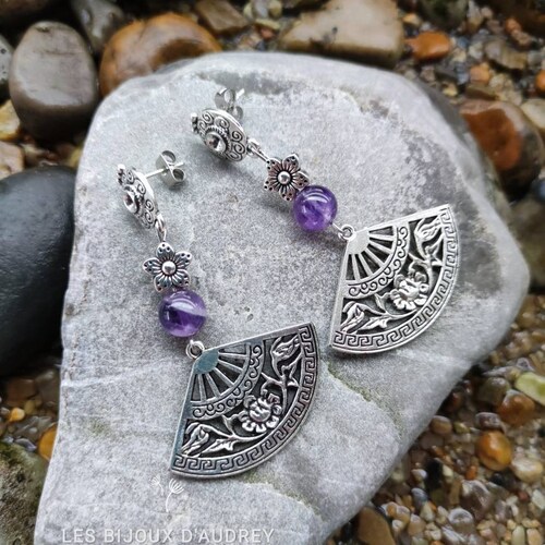 Ethnic amethyst fan earrings