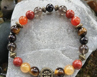 Self-confidence elastic bracelet with carnelian, red jasper, smoky quartz, garnet and tiger&#39;s eye beads