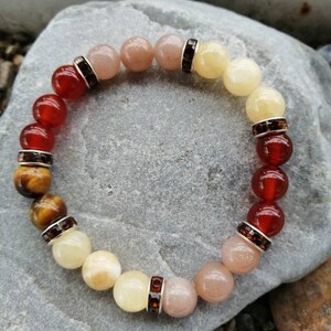 Bracelet cornaline, calcite, pierre du soleil et œil de tigre