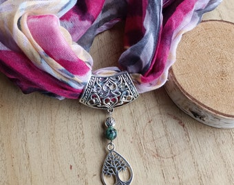 Joyería para bufanda con árbol de la vida y turquesa africana