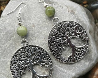 Boucles d'oreilles arbre de vie jade