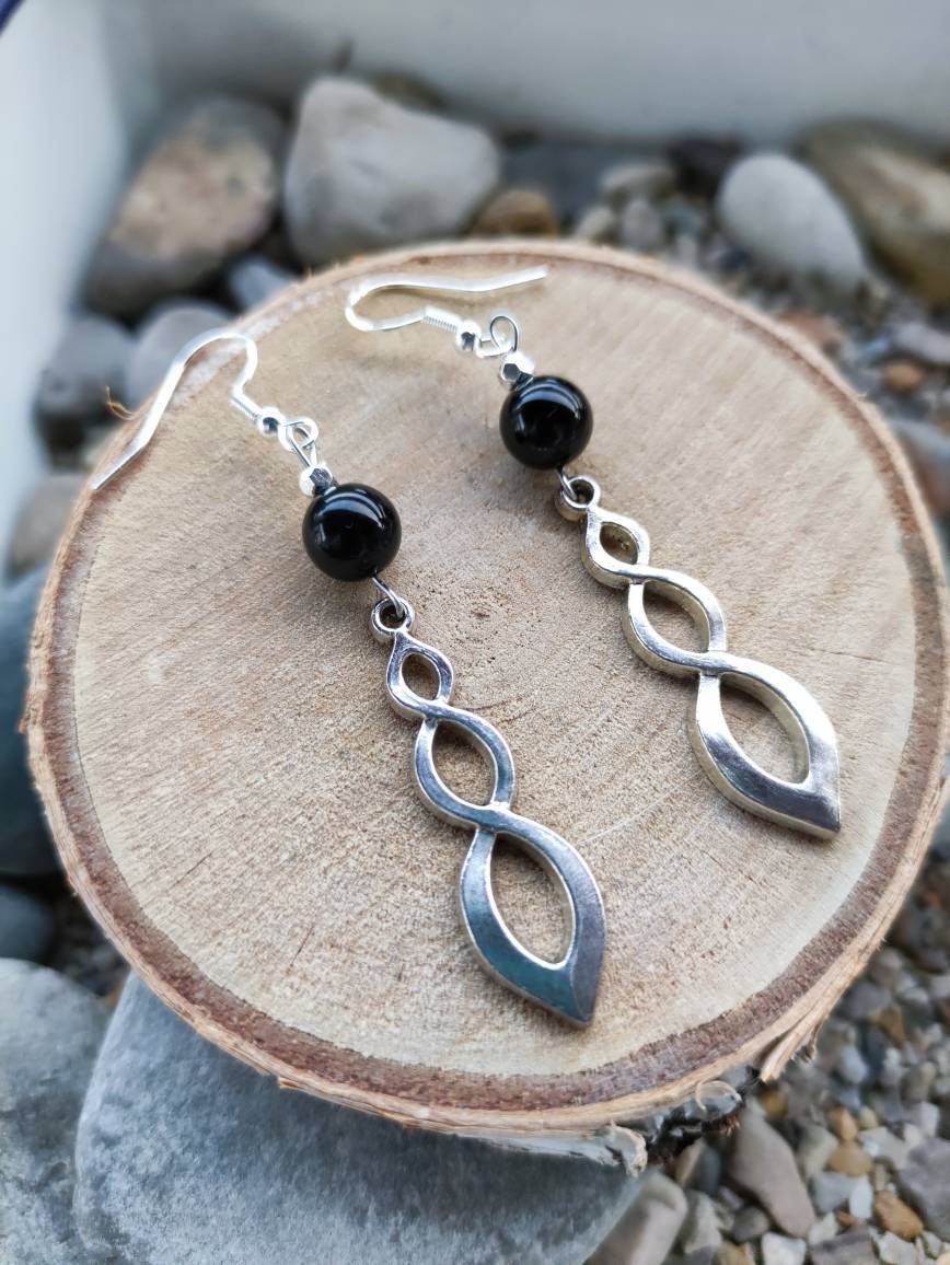 Boucles D'oreilles Pendantes Noires Et Argent - Neuves Avec étiquettes - Pour Femme