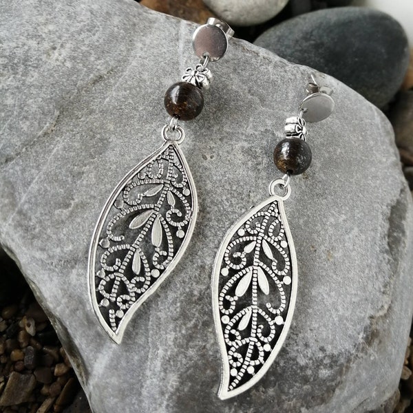 Boucles d'oreilles feuille bronzite