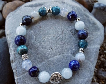 Bracelet aigue marine, apatite, lapis lazuli, sodalite et calcédoine