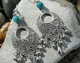 Boucles d'oreilles bohème, ethnique, avec perles en apatite