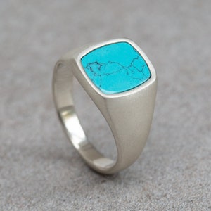 Classic Signet Ring, Ring For Men, Wedding Band, Vintage Ring, Turquoise Stone, Boyfriend Giftt, Unique Ring, Pinky Ring, Engagement Ring image 1