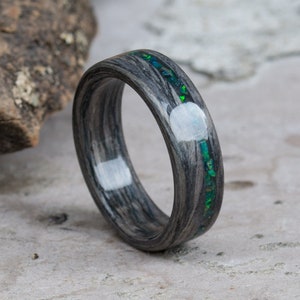 Opal Wood Ring  - Wedding Band - Gray Oak - Wooden Ring Gift - Mens rings - Unique Gift - 5 Year Anniversary Gift - Green -  for Him and Her