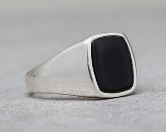 Anillos clásicos de sello de ónix negro - Anillos modernos para hombres - Regalo de novio - Joyería para hombres - Anillos de plata Singet - Regalo de aniversario - Anillo meñique