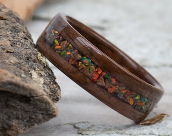 Opal Wood Ring - Oak Ring - Wedding Band - Wooden Ring Gift - Unique Gifts - 5 Year Anniversary Gifts - Gift for Him and Her