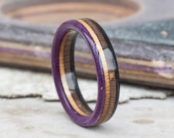Wooden Ring - Wedding Band - Recycled Skateboard Ring - Boyfriend Gift - Girlfriend Gift - Mens Ring - 5 Anniversary - Black - BOHO