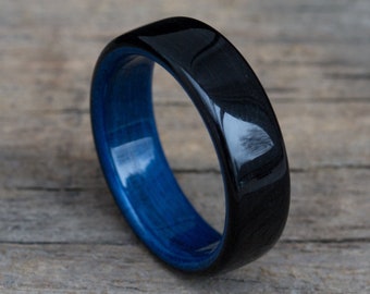 Bague en bois de chêne noir - Alliance - Bague pour homme - Bagues uniques - Bois de frêne - Bague bleue - Jonc en bois - Cadeau petit ami - Anneaux en bois