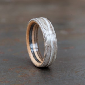 Gray Oak And Recycled Skateboard Wood Ring - Wooden Man Wedding Band - Unique Ring - Anniversary - Unique Wooden Gift - Classic Mens Ring