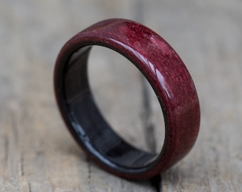 Holzring – Ehering – Herrenring – dunkel – 5. Jahrestag – einzigartiger Ring – Geschenk für ihn – Geschenk für sie – Ehemann – Burgunderrot – schwarze Eiche