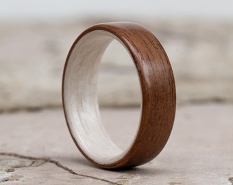 American Walnut And White Koto Wood Ring - Classic Matte Ring - Wedding Band - Ring For Men - 5 Year Anniversary - Unique Ring - Wooden Gift